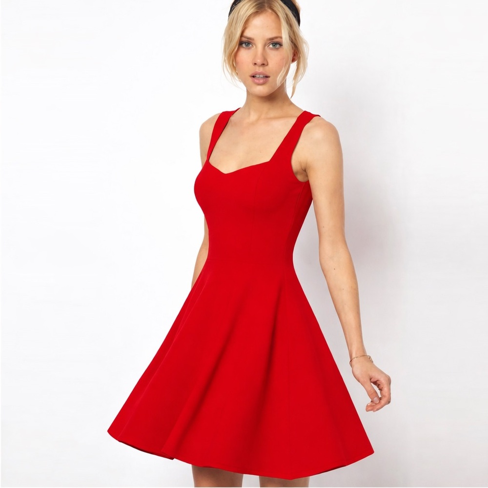 Express red fit and flare stretchy skater dress size Medium